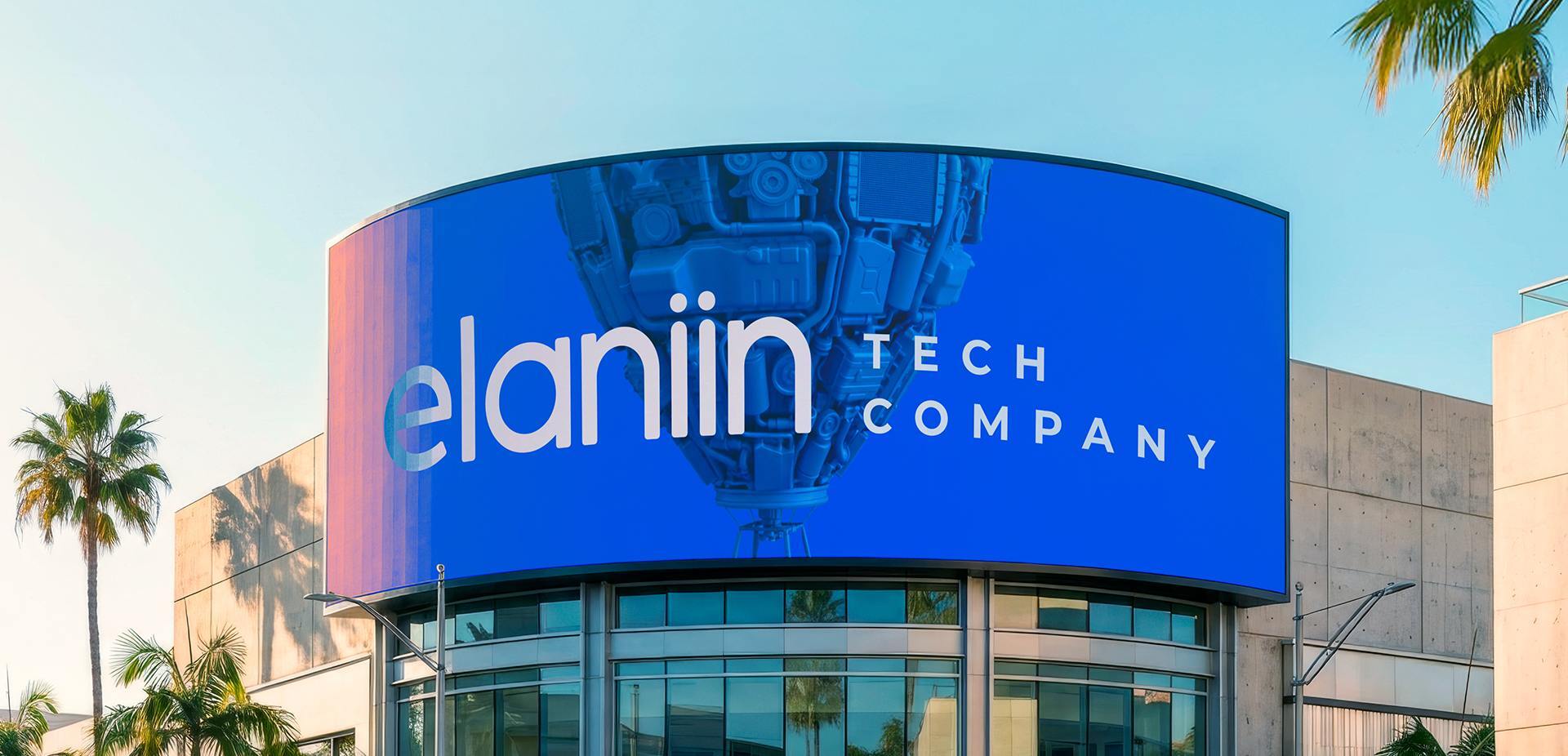 Elaniin Tech Company digital display in Los Angeles, symbolizing its U.S. strategic base for nearshore delivery, software, cloud, and data solutions.